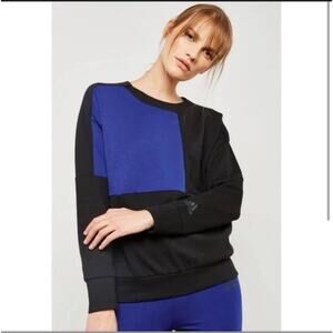 Adidas Sweater M Black Blue Long Sleeve Knit Pullover Colorblock 90s Soft New